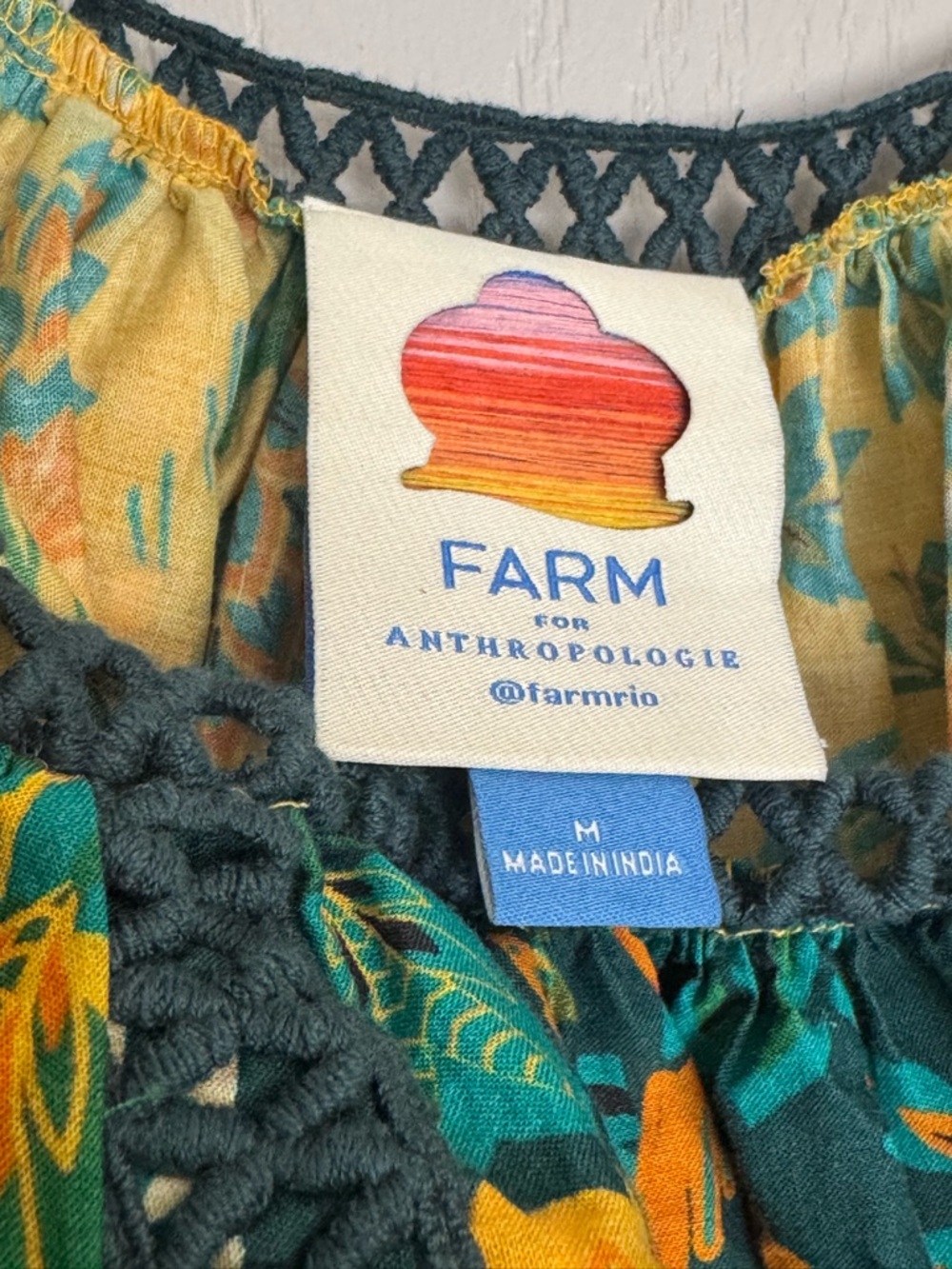 Farm Rio for Anthropologie size M top multi color with crochet details - Picture 6 of 6